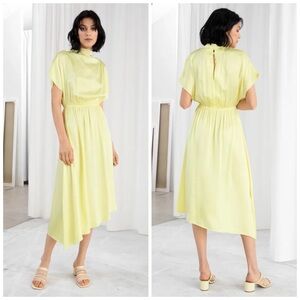 & Other Stories Asymmetric Satin High Neck Midi Dress Yellow Size US 8